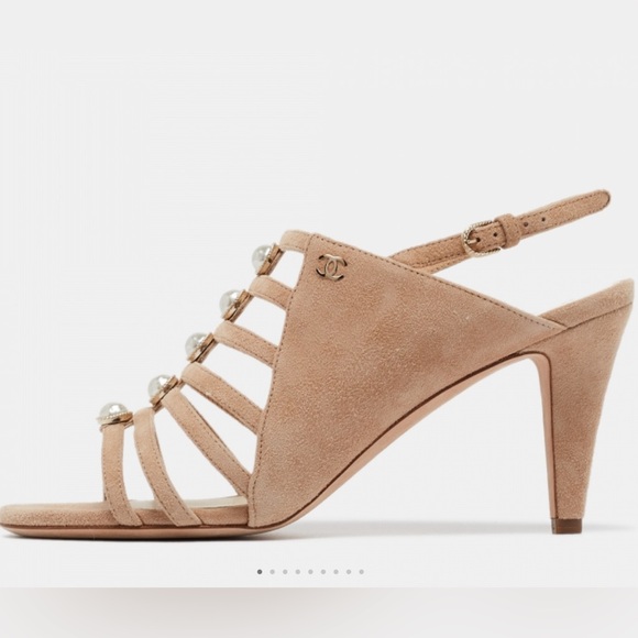 Authentic CHANEL Tan Suede Leather Sandal Heels 40-1/2 - Picture 2 of 7